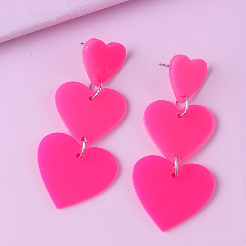 2pc Gradient Color Sparkling Heart Acrylic Drop Earrings for Women